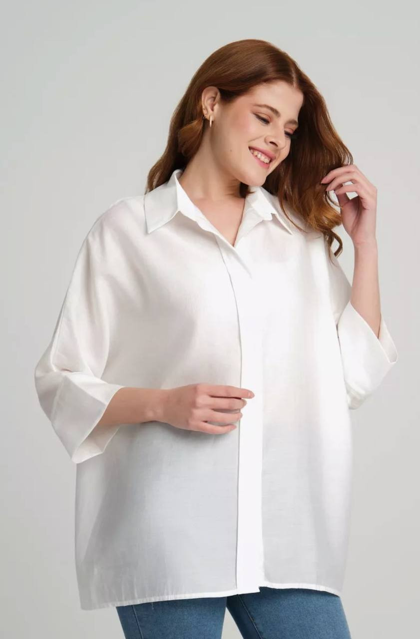 Beyaz Renk %86 Liyosel %14 Polyester Kadın Gömlek