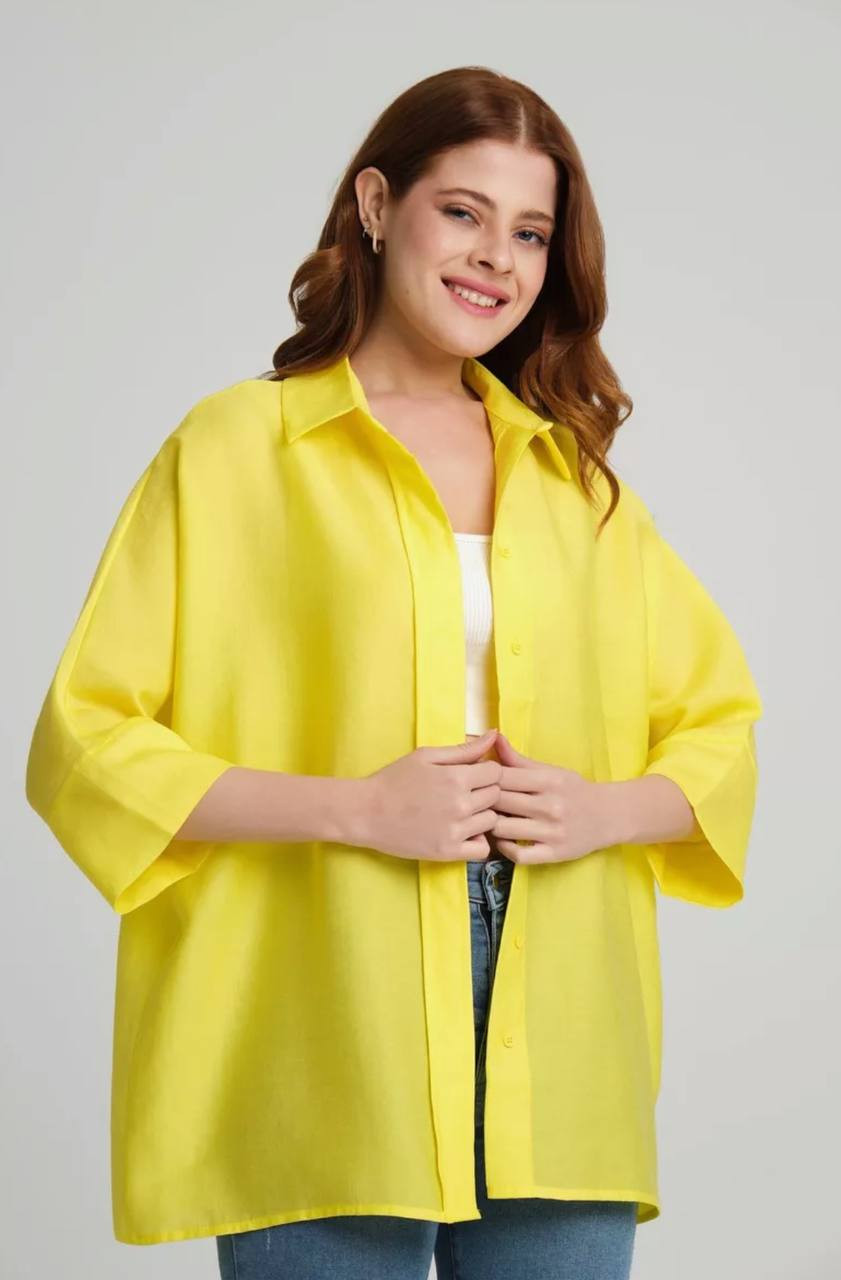 Sarı Renk %86 Liyosel %14 Polyester Kadın Gömlek